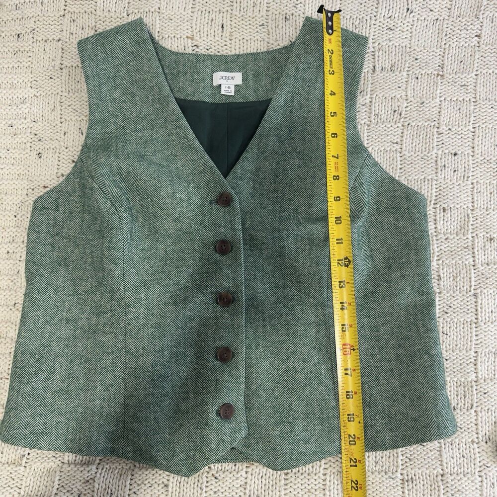Crew Women’s 16 Green Herringbone Wool Blend Button Front Lined Vest Waistcoat - Picture 8 of 10